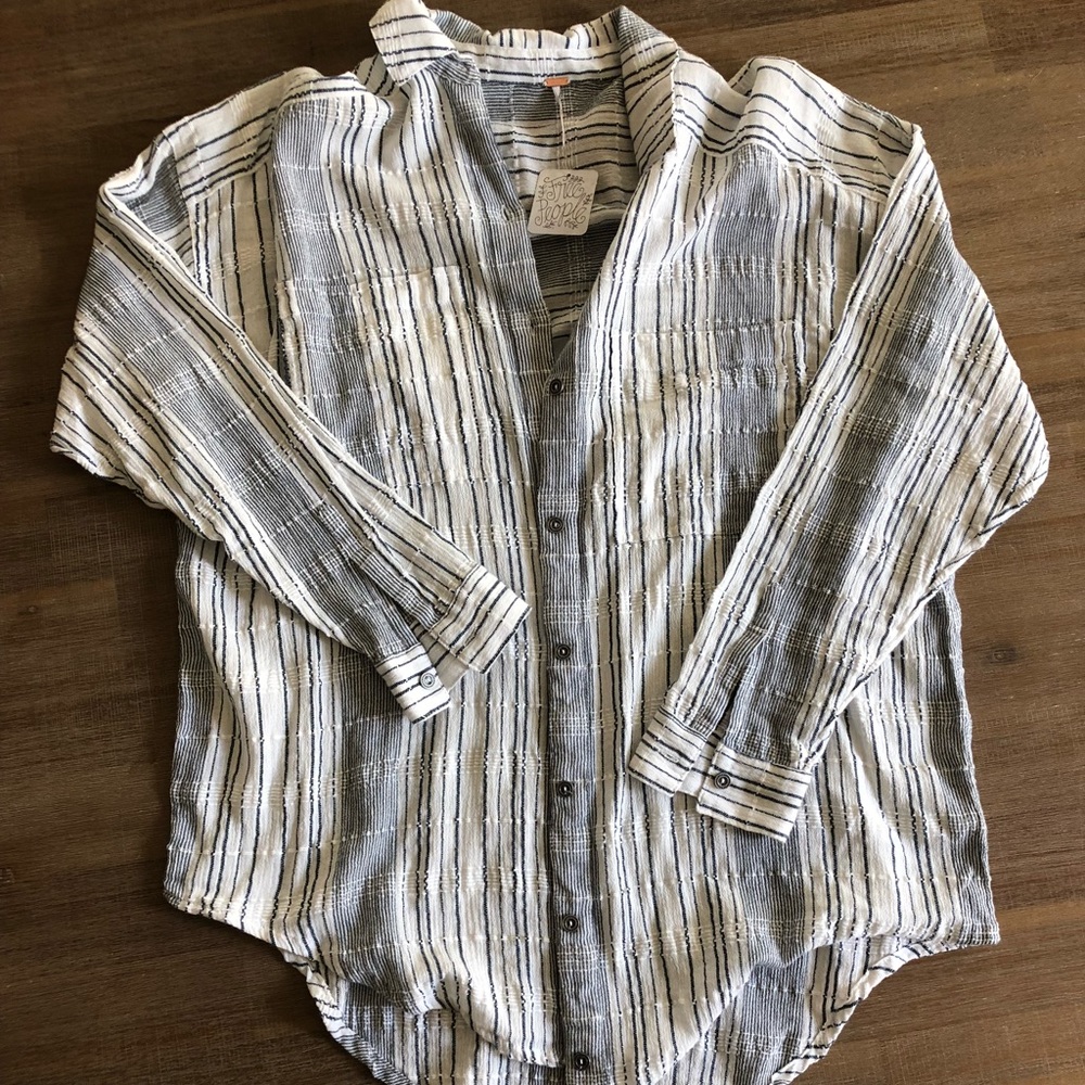 Free People White blouse with Navy stripes NWT